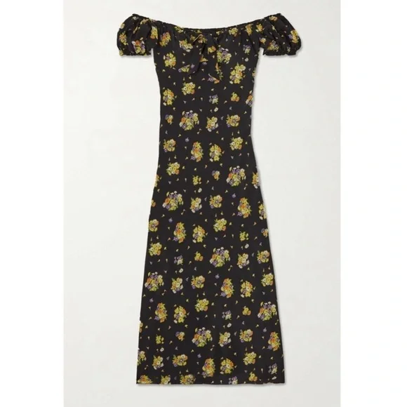NWT Alessandra Rich Daisy Print Off-Shoulder Silk Midi Dress US 10 / IT 46 - Picture 14 of 14